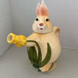 Vintage Bunny Dancing Teapot with Floral Design made Japan J. Luber  1970’s
